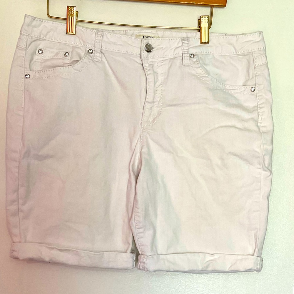 Cato women’s blue Jean shorts size 14 white with diamond studs on pockets